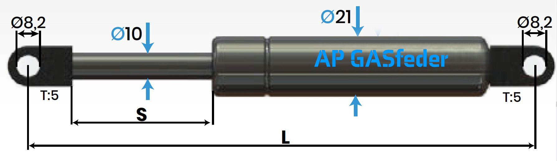 Image de AP GASfeder 600N, 10/21, Hub(S): 140 mm, Länge (L): 365 mm,  Alternatvie SRST.