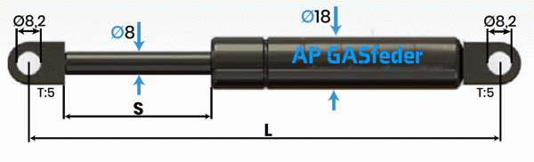 Bild von AP GASfeder 400N, 8/18, Hub(S): 140 mm, Länge (L): 366 mm,  Alternatvie SRST.084352