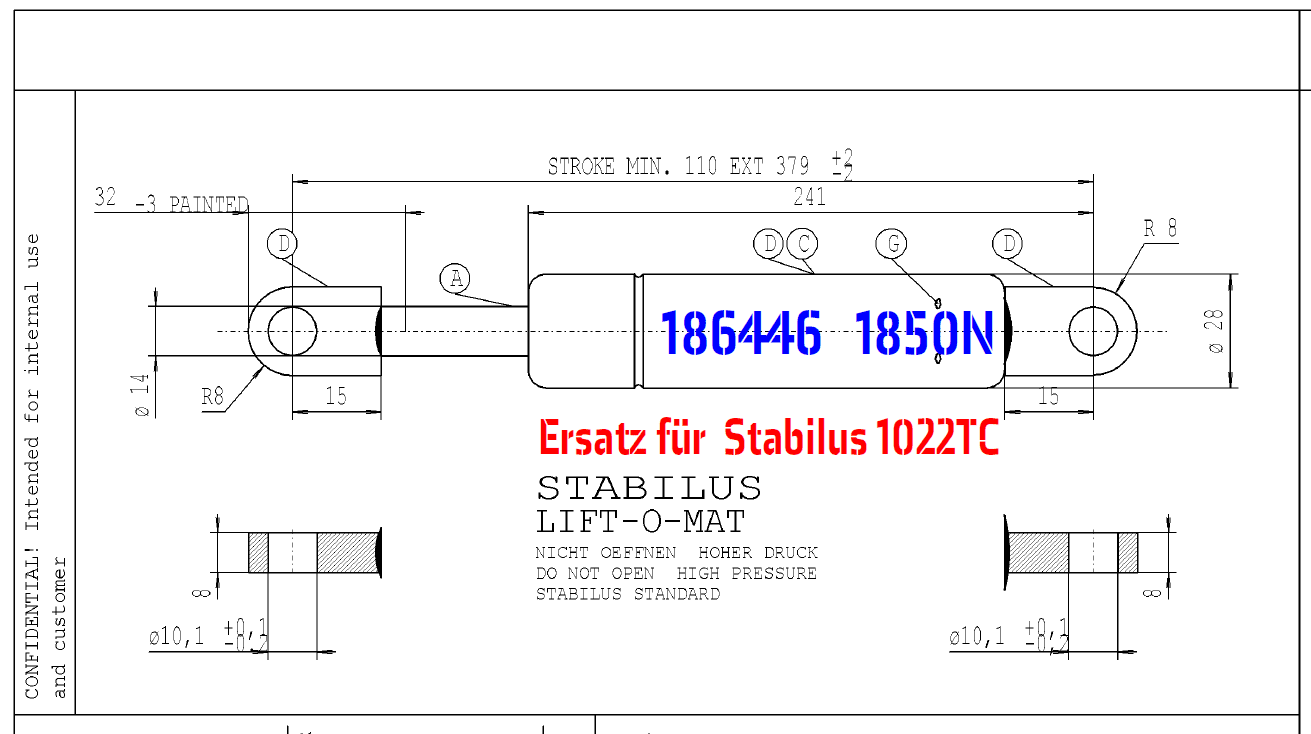 Bild von Stabilus 1022TC 1900N LIFT-O-MAT Gasfeder Ersatz 186446