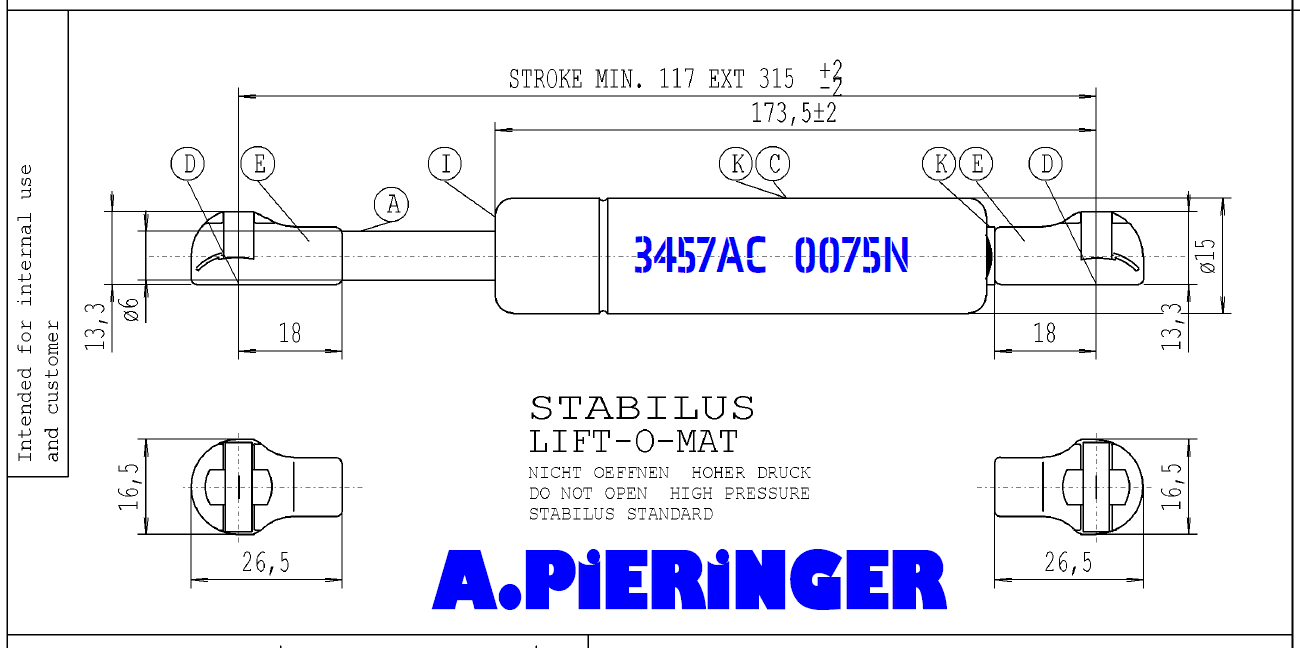 Bild von Stabilus 3457AC 75N LIFT-O-MAT Gasfeder